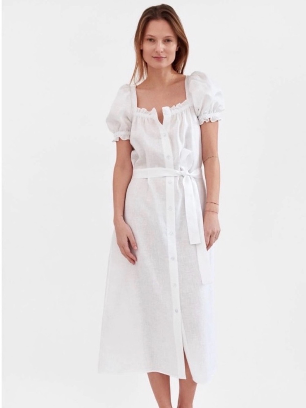 Sleeper White Button-Down Midi Dress